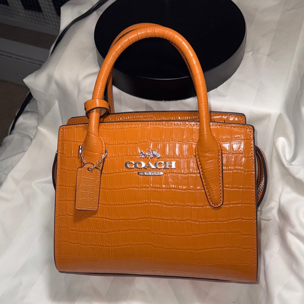 NWT - Coach Burnt Orange Croc-Embossed Women's Bag with Gold Tone Hardware.